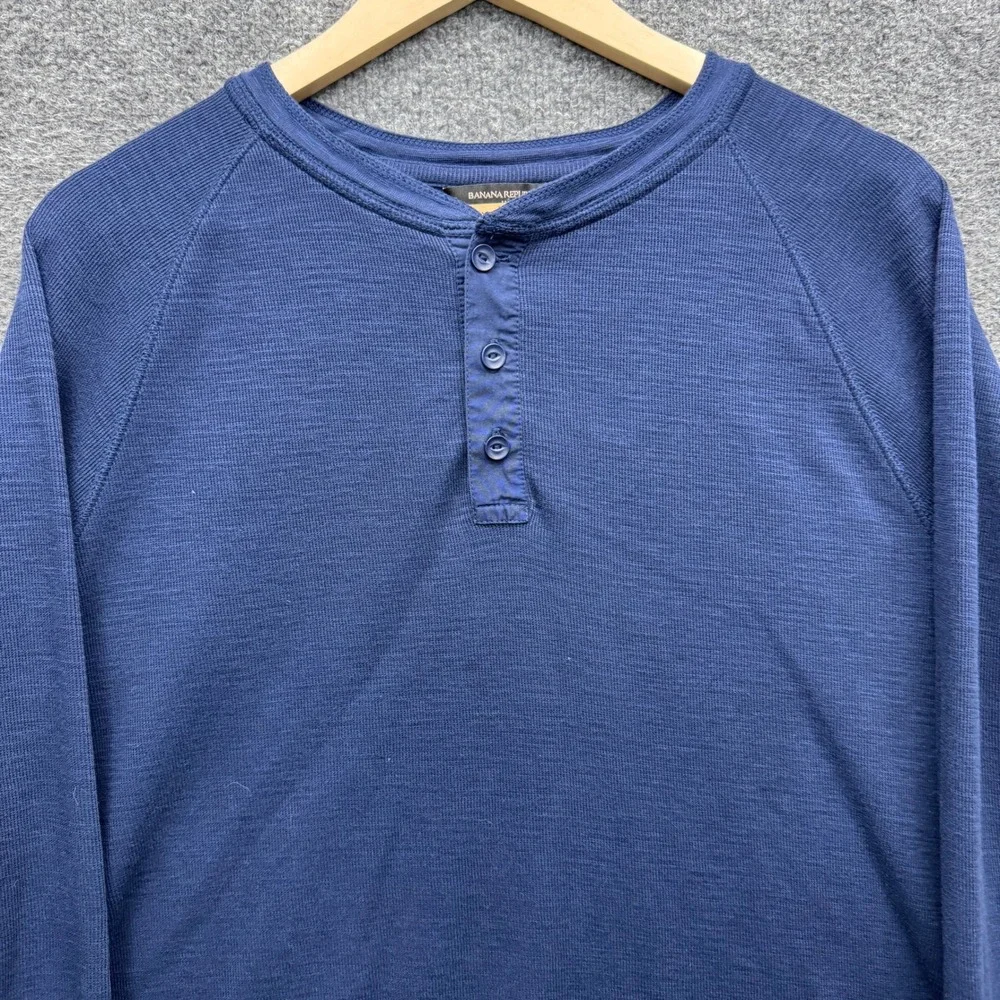 Banana Republic Double Knit Henley Mens XL Navy Long Sleeve Casual Shirt